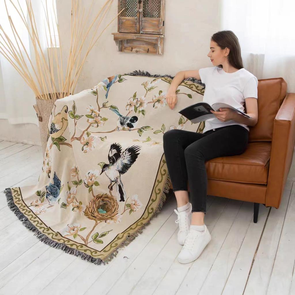 Modern Simple Sofa Blanket For Sofa Nordic Flower And Bird Knitted Throw Blanket For Bed Bedspread Winter Tapestry Drop Ship