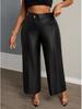 Plus Size High Waist Wide Leg Leather Pants