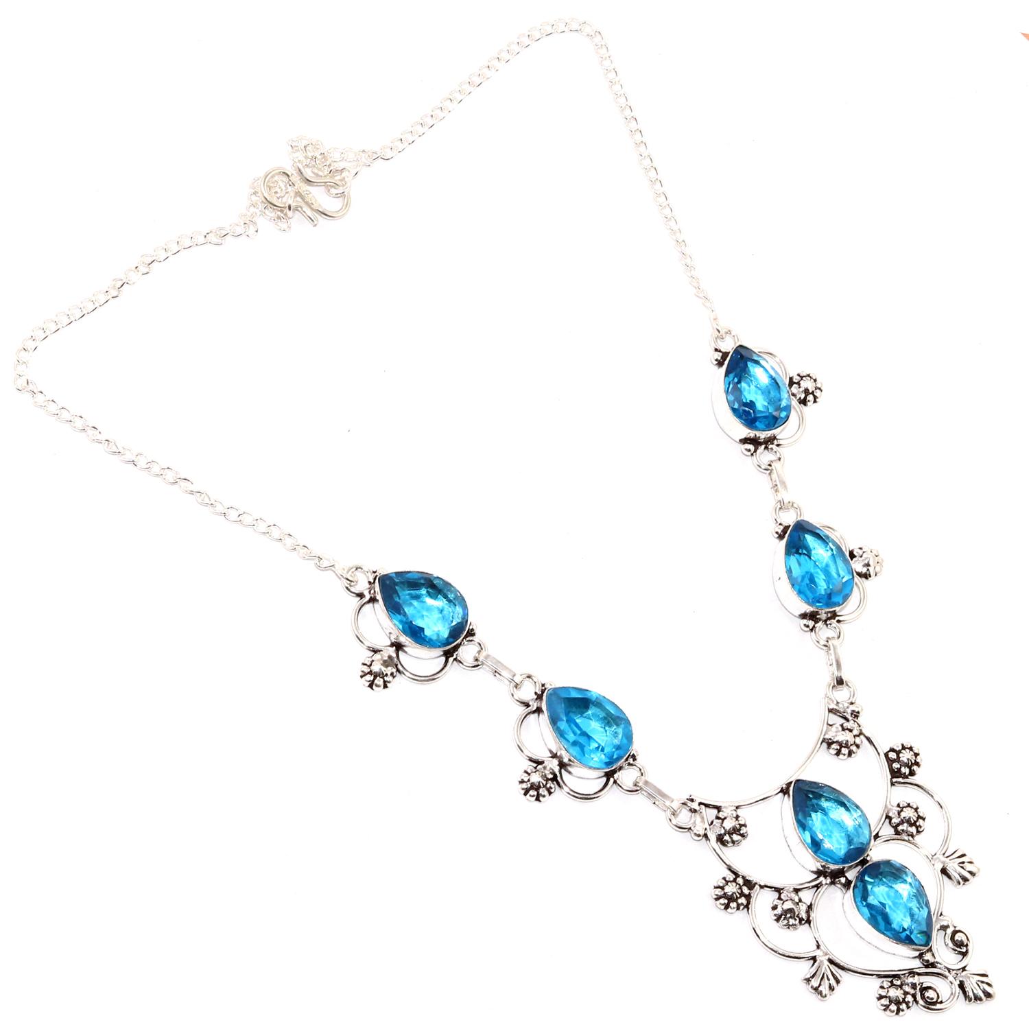 

Necklace Swiss Blue Quartz Gemstone Ethnic Style Silver Jewelry 16