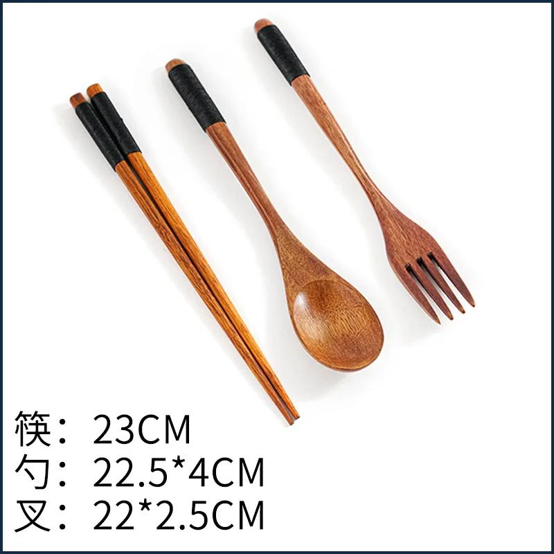 1Pairs Chopstick Spoons Fork Handmade Japanese Natural Wood Chopsticks Spoon Set with Gift Pocket Bamboo Chopstick Dropshipping