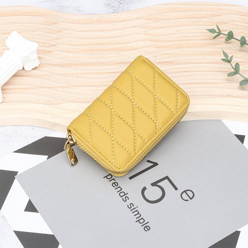 High-end Exquisite Sheepskin Small Card Bag Women's Fashionable Embroidered Zipper Organ ID Multi-card Change Purse