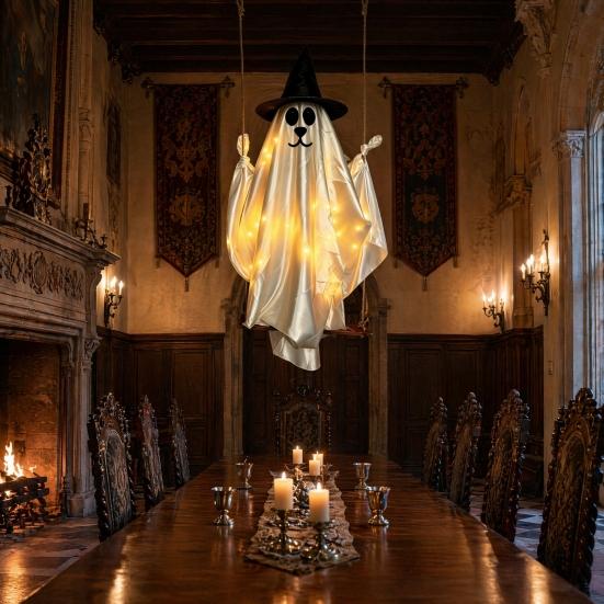Halloween Hanging Ghost for Outdoor Decoration Cute Flying Satin White Ghost for Home