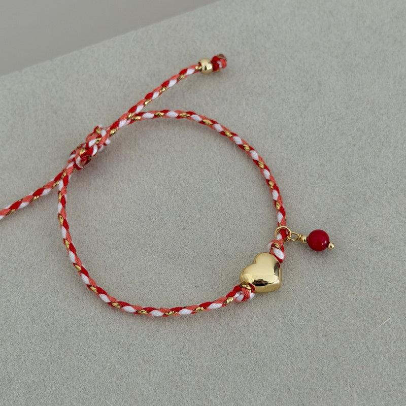 Vlen Lucky Red Rope Braided Bracelet Gold Heart Charm Beaded Bracelet Adjustable Minimalist Jewelry For Women Birthday Gift