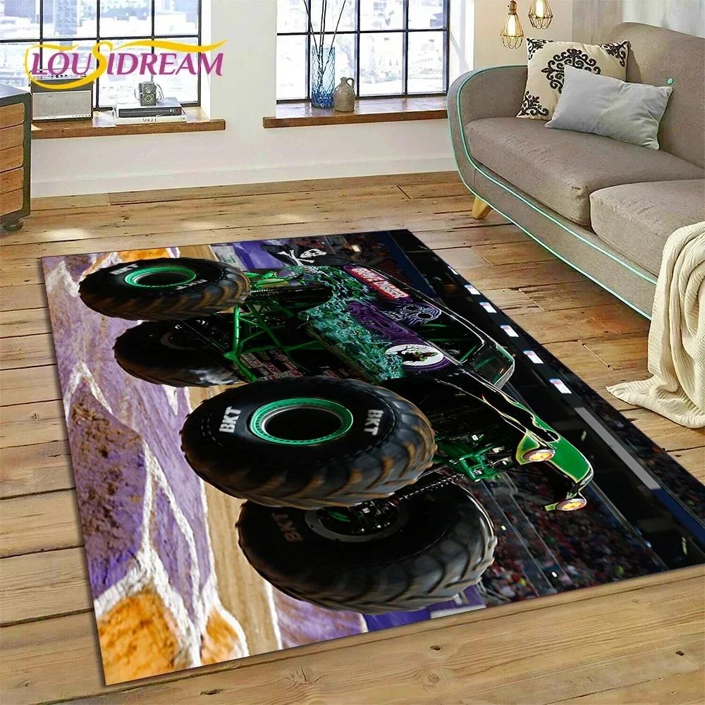 Tapete de Desenho Animado Monster Truck Monster Jam para Quarto Sala de Estar Decoração de Casa Sofá, Jogo Infantil Grande Tapete de Chão Decorativo