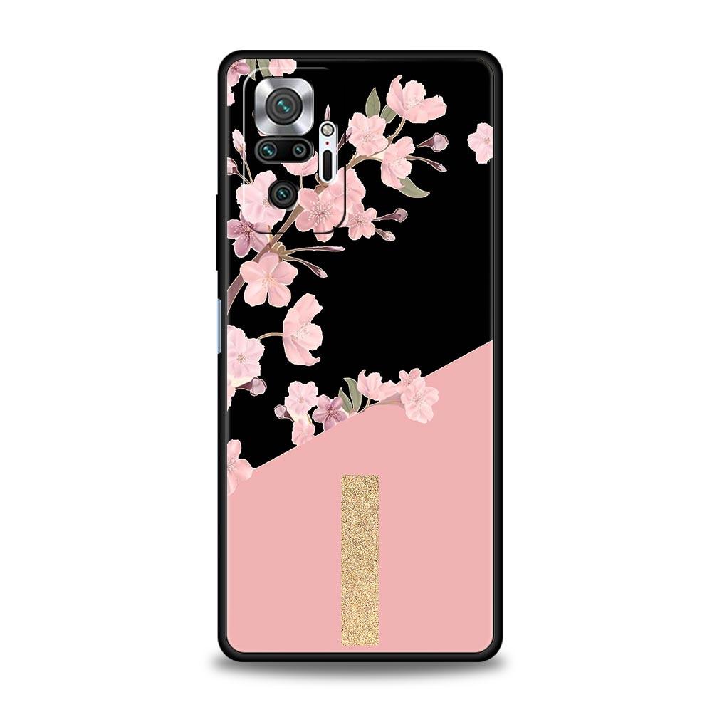 Golden Letter Flower Phone Case For Xiaomi Redmi Note 14 13 5G 10 11 12 Pro Plus 4G 14C 13C 12C 10C Black Cover