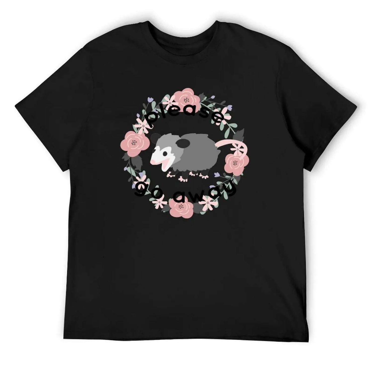introvert opossum says please go away T-Shirt graphics summer clothes graphic tee shirt men clothes S
