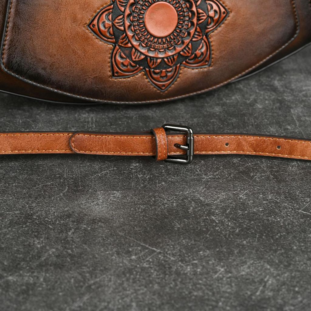 Vintage Embossed Leather Handbags for Women Designer Crossbody Shoulder Bag with Top Handle Chinese Style Handmade Purse 2025