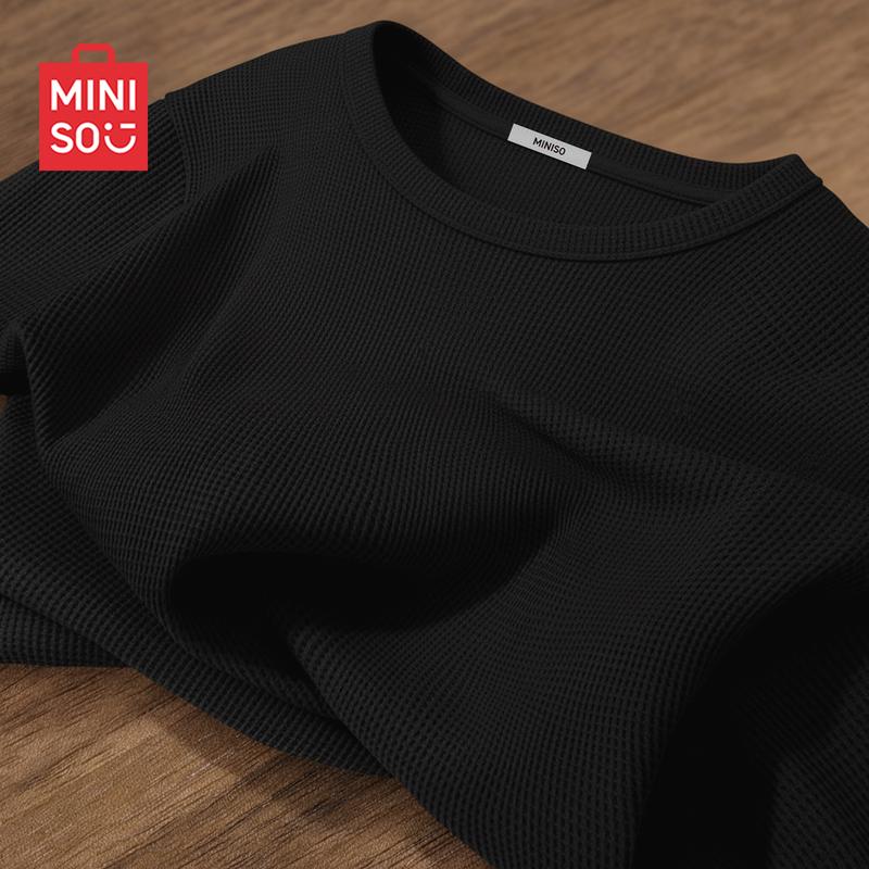 MINISO Men's Waffle Knit Long Sleeve T-Shirt