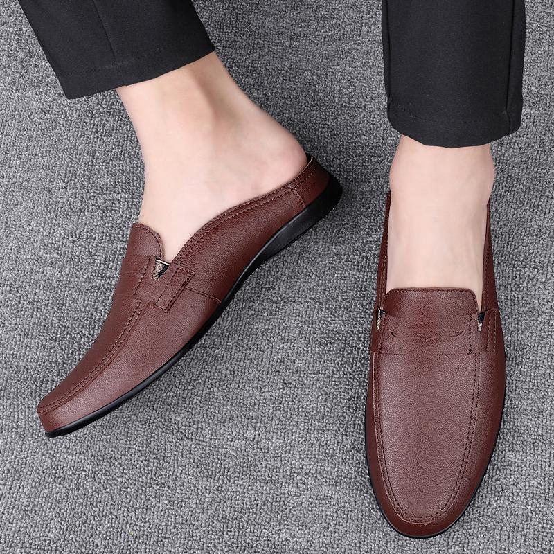 Slip on Half Shoes for Men High Quality Leather Casual Shoes Soft Italian Loafers Comfy Summer Fashion Moccasins Muller Shoes