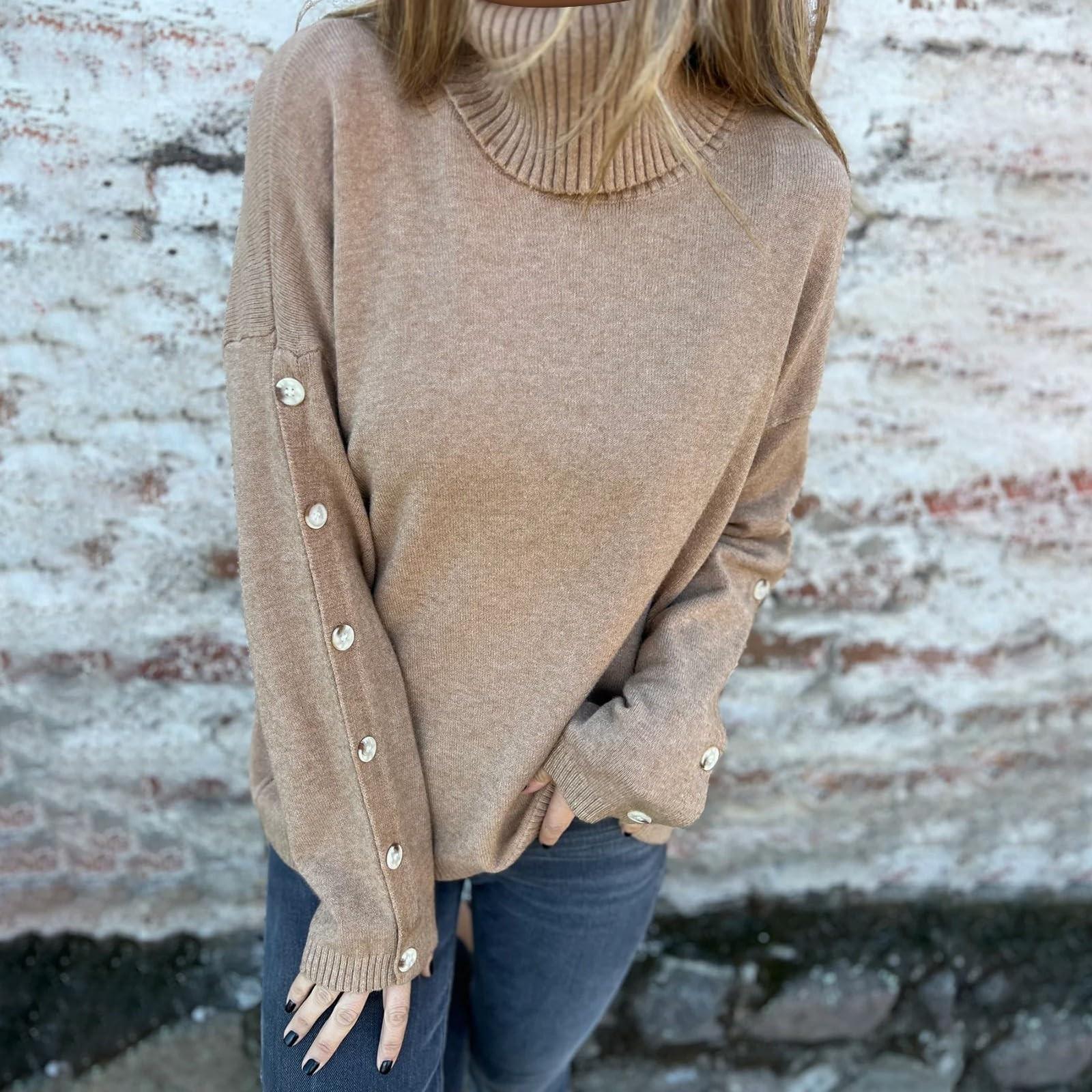 

Женский мягкий хлопковый топ с высоким воротником, базовый пуловер, свитер с длинным рукавом, мешковатые свободные оверсайз толстовки S хаки