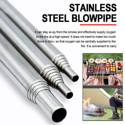 Pūskite ugnies vamzdelio burną pūtimo vamzdis lauke, nerūdijančio plieno teleskopinis ugnies pūstuvas, mini nešiojamas kempingas, valgio gaminimas pučiantis ugnies lazdą
