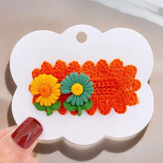 5Pcs Kids Hairpin Knitted Flower Decor Side Bang Hair Clips Gentle Non-Pulling BB Clips Birthday Party Hair Accessories