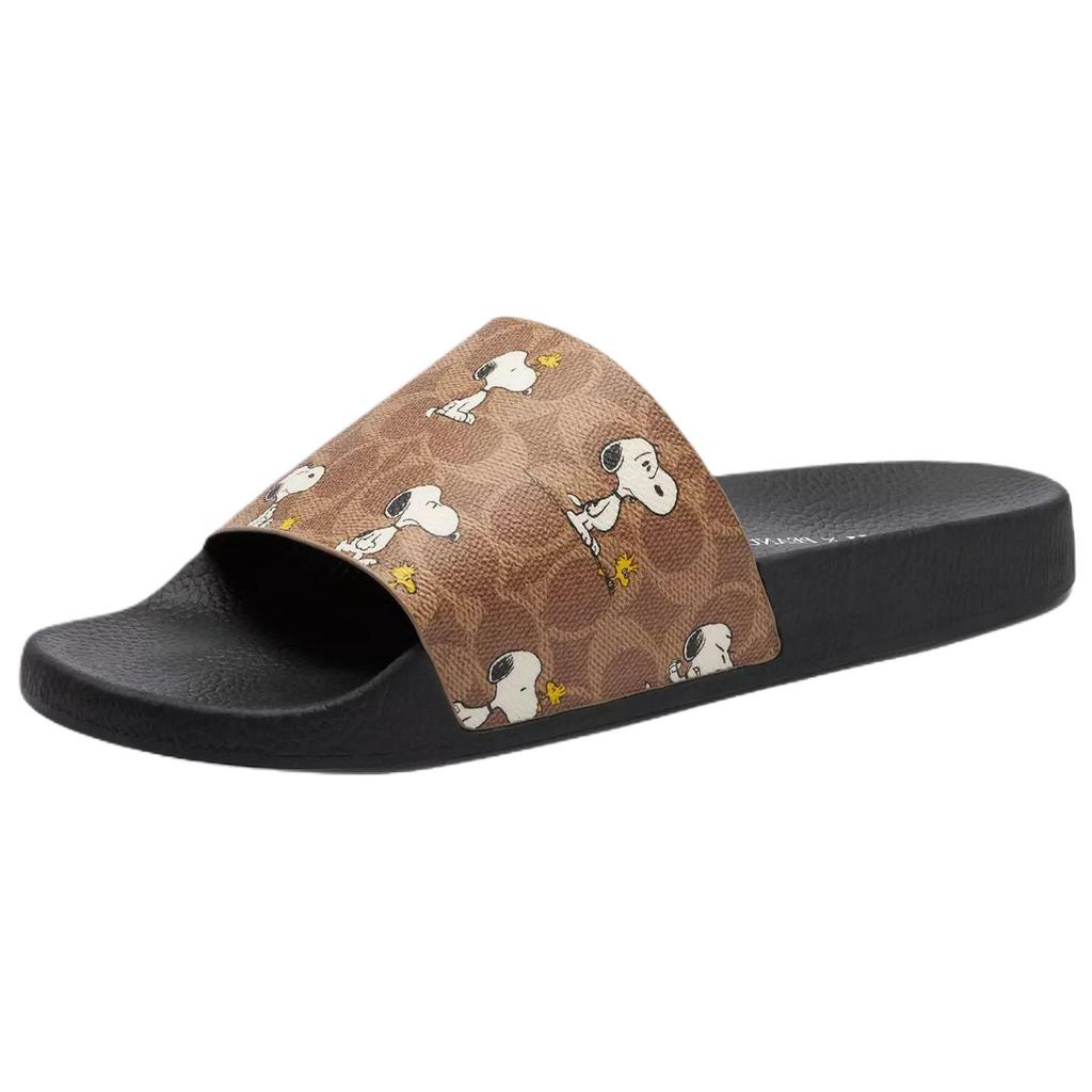 Coach Peanuts X  Round Toe Snoopy Print Slide Sandals Men Footwear Brown CBR44-TN2