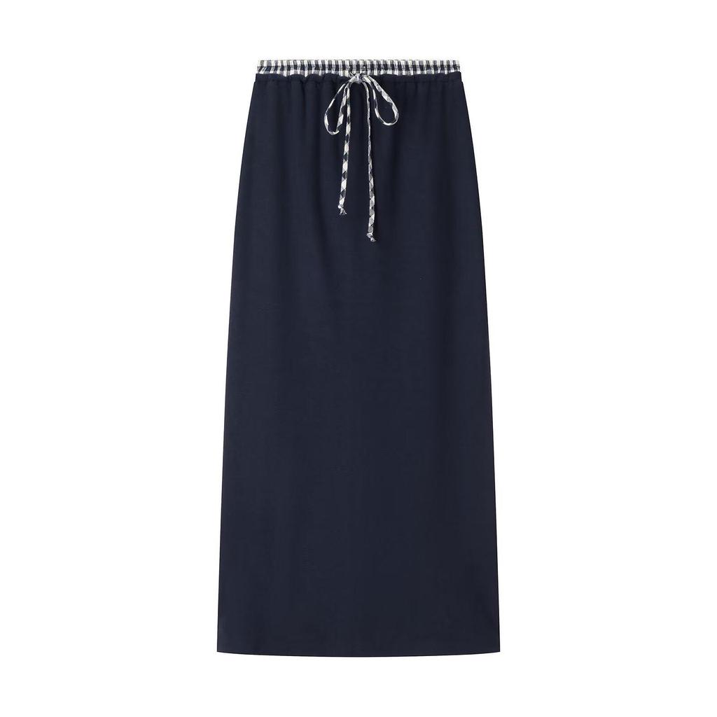 2025 Autumn Women's Patchwork Polo Top & Color Block Midi Skirt Set