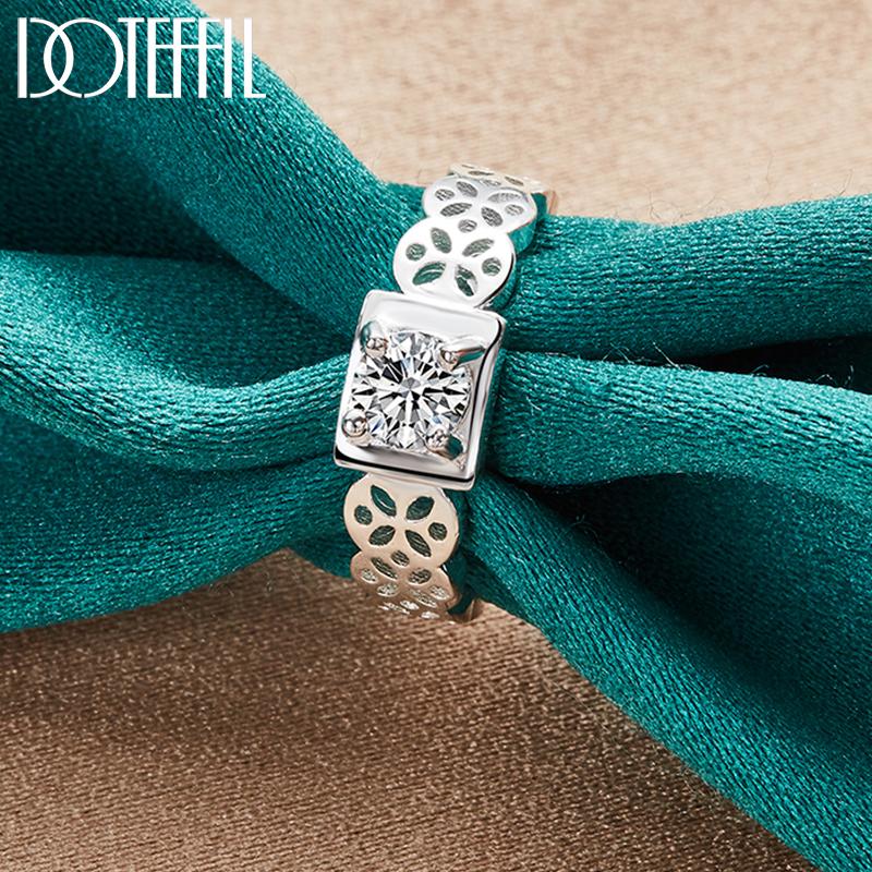 925 Sterling Silver AAA Zircon Hollow Pattern Ring Fashionable Wedding Jewelry