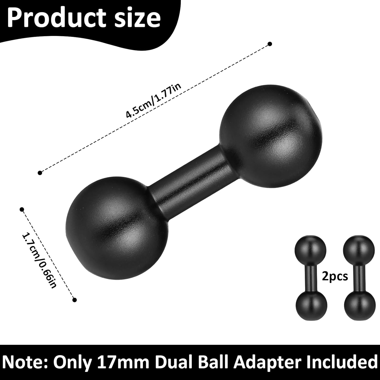 2 Pack 17mm to 17mm Double Ball Extender Bar Mount for GPS Cell Phone Action Camera on Motocycle Vehicles, Ball Mount Extension 45mm Long