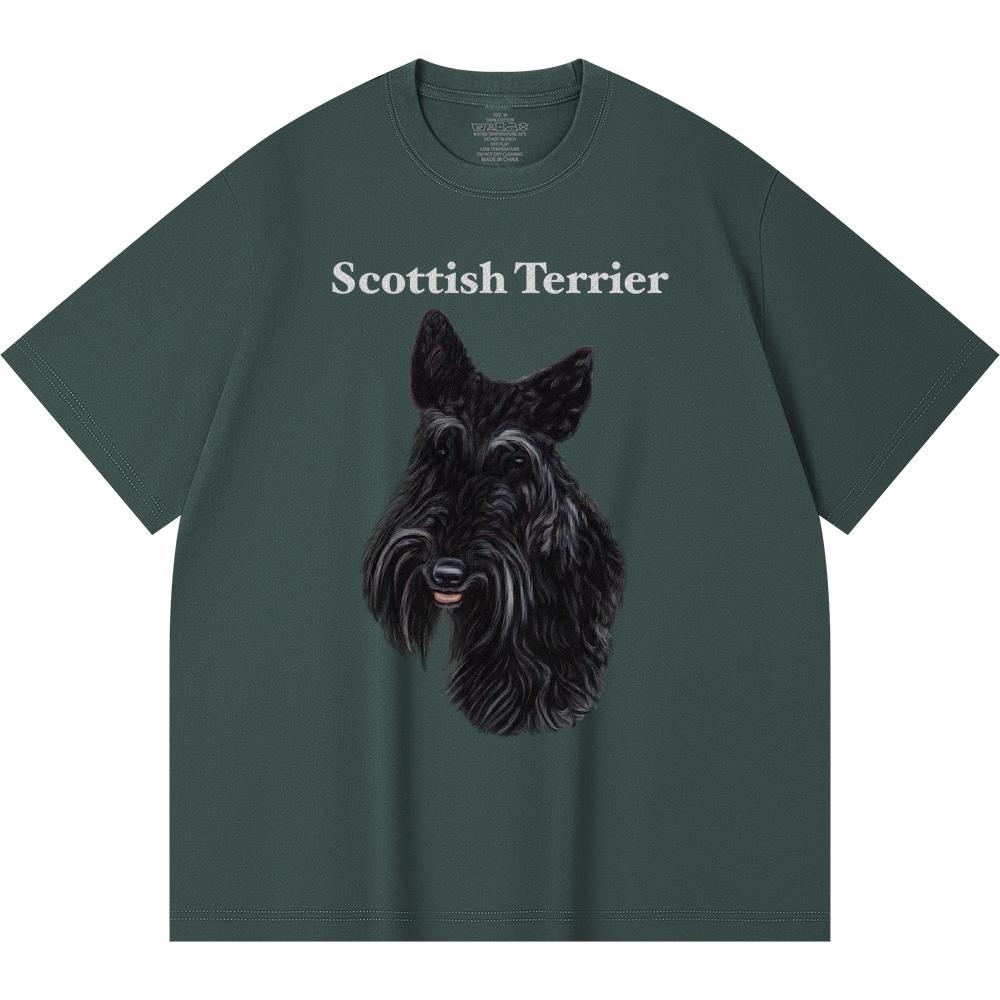 230GSM 100% Baumwoll-T-Shirt Schottischer Terrier Print T-Shirts Lustiger Harajuku-Stil Gekämmtes Baumwoll-T-Shirt
