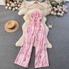 Spring and Summer New Holiday Travel Hot Street Tie-Dye Sling Fashion Chiffon Drape Halter Wide Leg One-Piece Long Pants