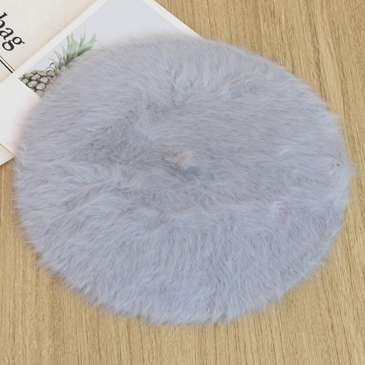 Autumn Winter New Fashion Plush Warm Good Quality Rabbit Fur Beret Winter Berets Outdoor Casual Flat Top Beret for Woman