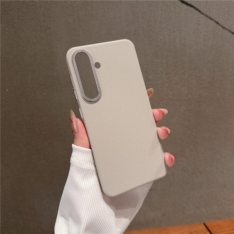For Samsung Galaxy S24 Plus Ultra Durable Metal Big Hole Lens Frame Litchi Grain PC Case Anti-fingerprint Protector Back Cover Shell