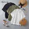 Korean Style Summer Women Basic Thin Cardigan O Neck Hollow Out White Black Green Casual Loose See Through Outerwear Batwing Sleeve Ladies' Shirt