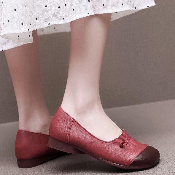 beef tendon sole single shoe flat 2025 new non-slip soft sole comfortable women's shoes shallow mouth mother shoes retro large size leather shoes