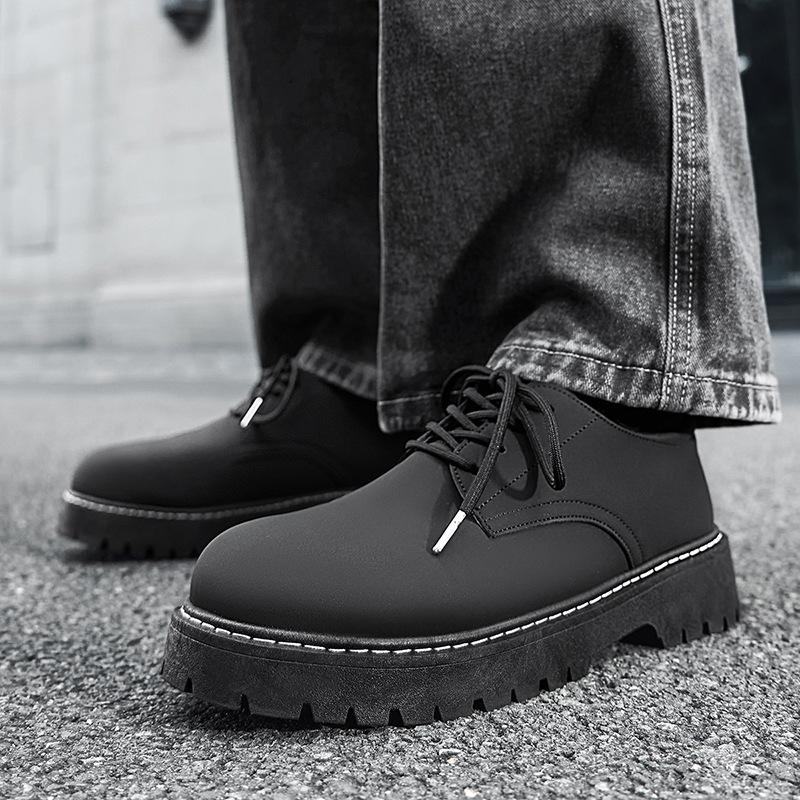 Men's Spring and Summer 25 Years of Versatile Daily Comfort Platform Lace-up Solid Color Fashion Sewing Line Men's Casual Leather Shoes