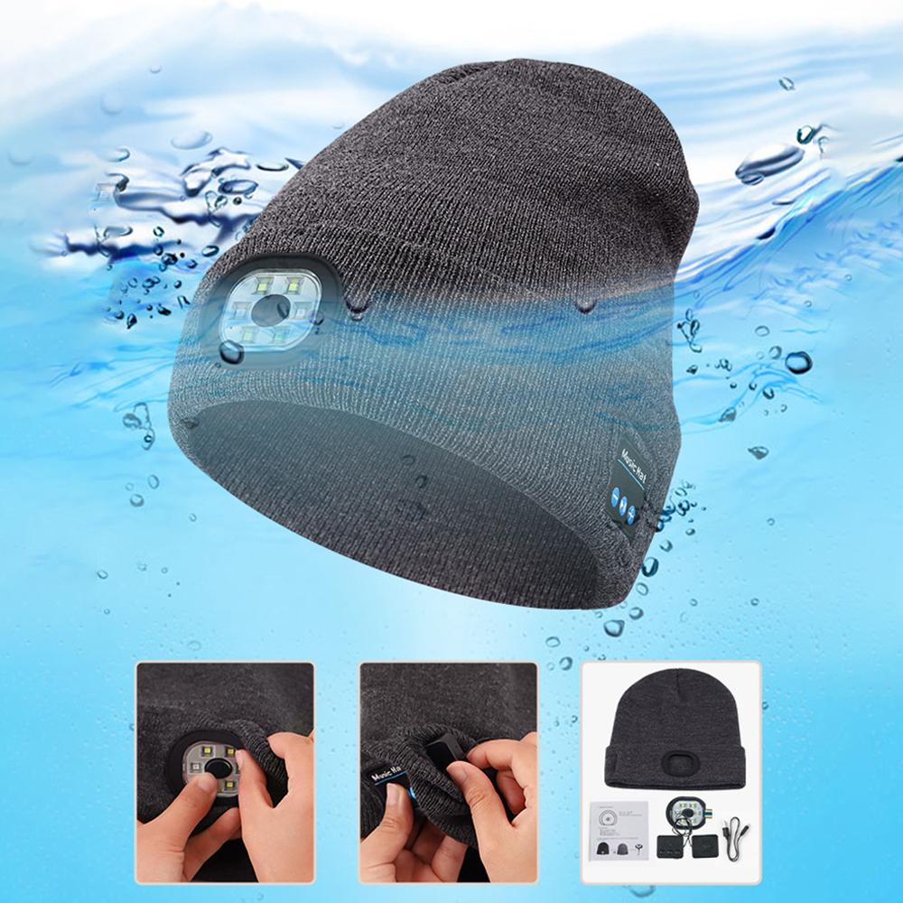 Can be equipped with Wireless Bluetooth music knitted hat new outdoorledlighting rechargeable detachable luminous sleeve cap