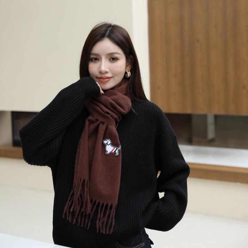 Selected Australian Wool Solid Color Scarf British Classic Unisex Couple Winter Warm Embroidered Scarf