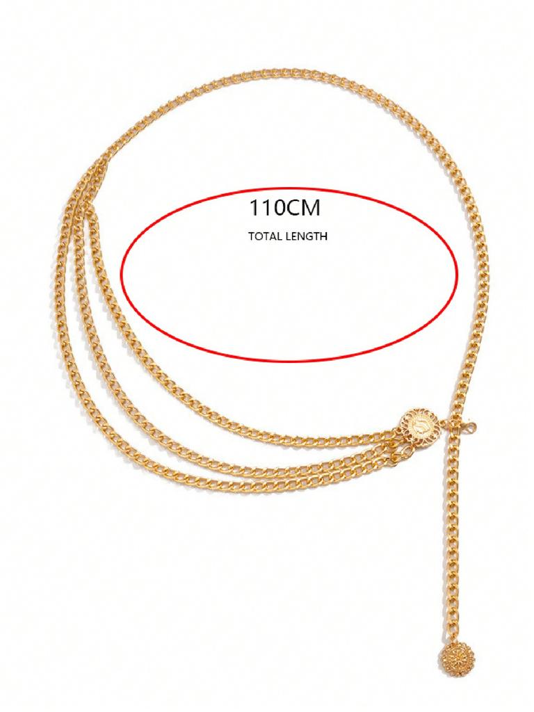 1pc Gold Multi-layer Flower Chain Waist Belt for Women, Fashion Dress Chain Belt For Streetwear
