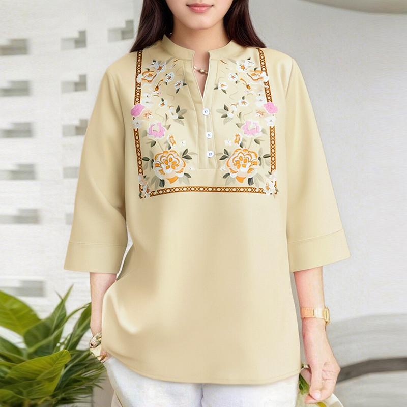 

ZANZEA Женская блузка с цветочным принтом, повседневная, с рукавом 3/4 S абрикосовый