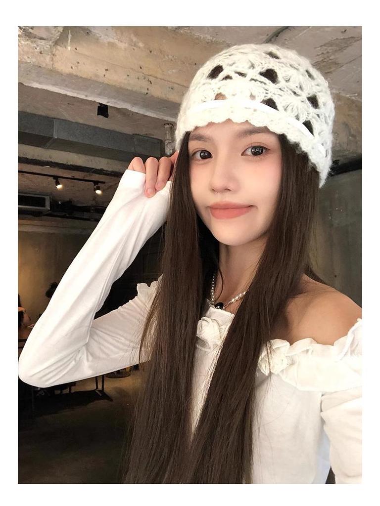 Women's Korean-Style Breathable Knit Crochet Hollow Beanie - Summer, Thin & Versatile