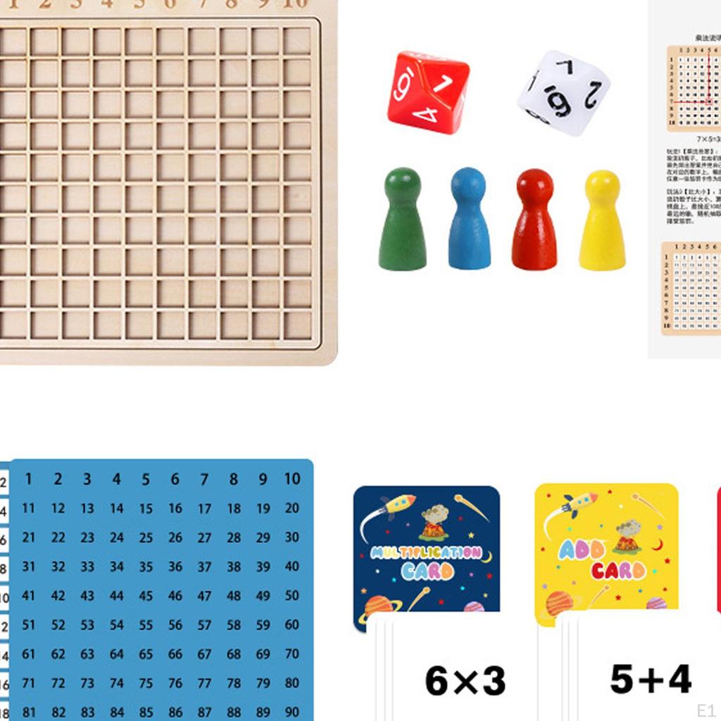 Educational Wooden Math Set for Kids - Counting Blocks and Multiplication Chart
