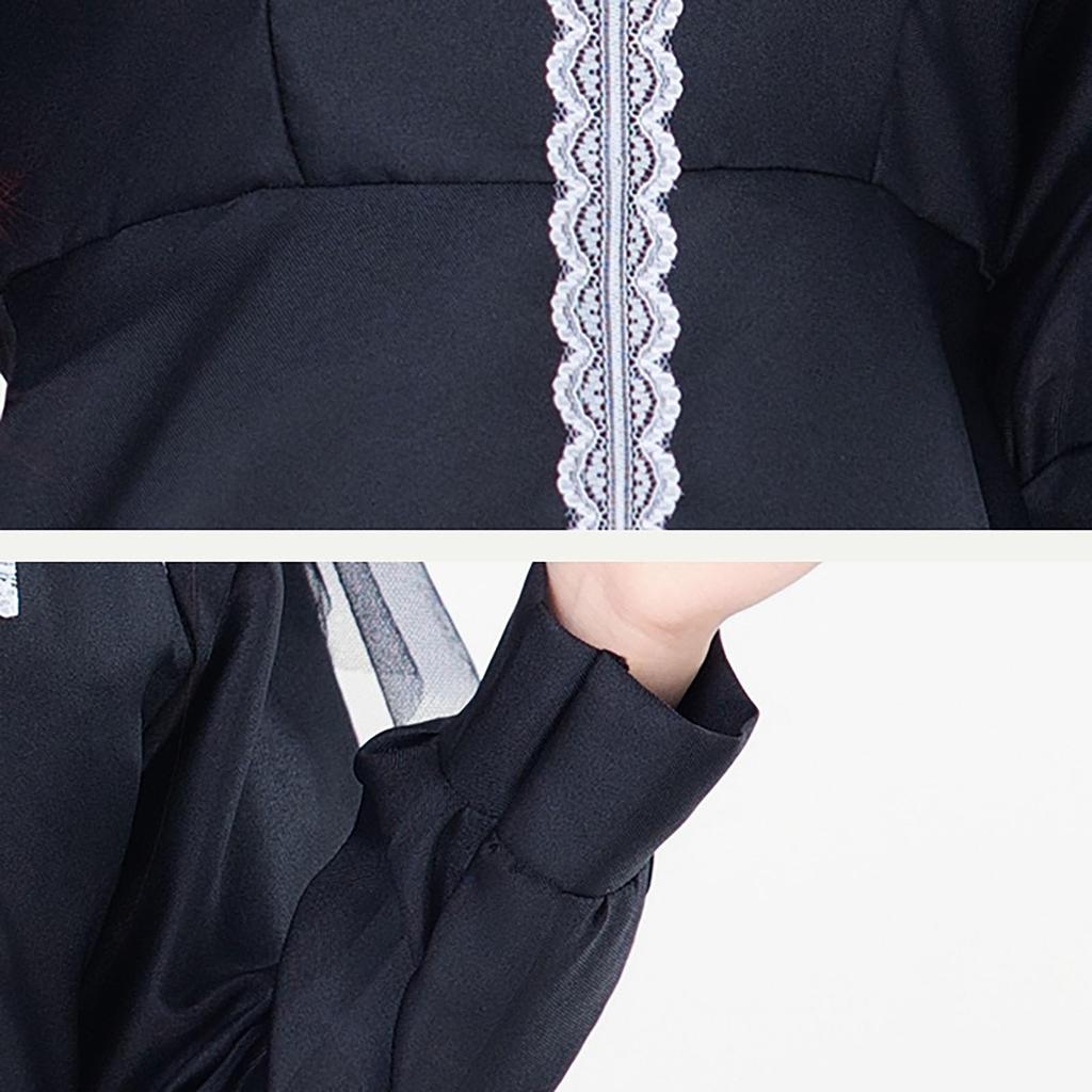 Milky Time Gothic Lolita Dress, Black, Long Sleeves, Maid/Sister Cosplay Costume, Women's, Halloween (XL)