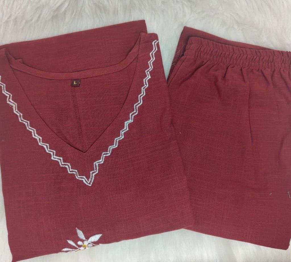 Indian Designer Party Wear Cotton Slub Kurti Women Party Wear Top Tunic Kurta Pant Set