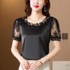 Summer Lace Patchwork Short Sleeved T-shirt for Women, Oversized Satin Versatile Base Shirt, Niche Design Top