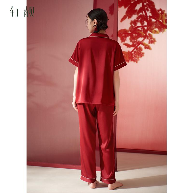 Xuanliang New Chinese Style Pajamas Women's Summer Ice Silk Short-Sleeved Pants Red Wedding Simulation Silk Home Furnishing Set