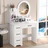 Makeup Desk with Mirror, Large Vanity Desk with Storage Shelves, 4 Drawers, Makeup Vanity Table with Light, Bedroom Dressing Table