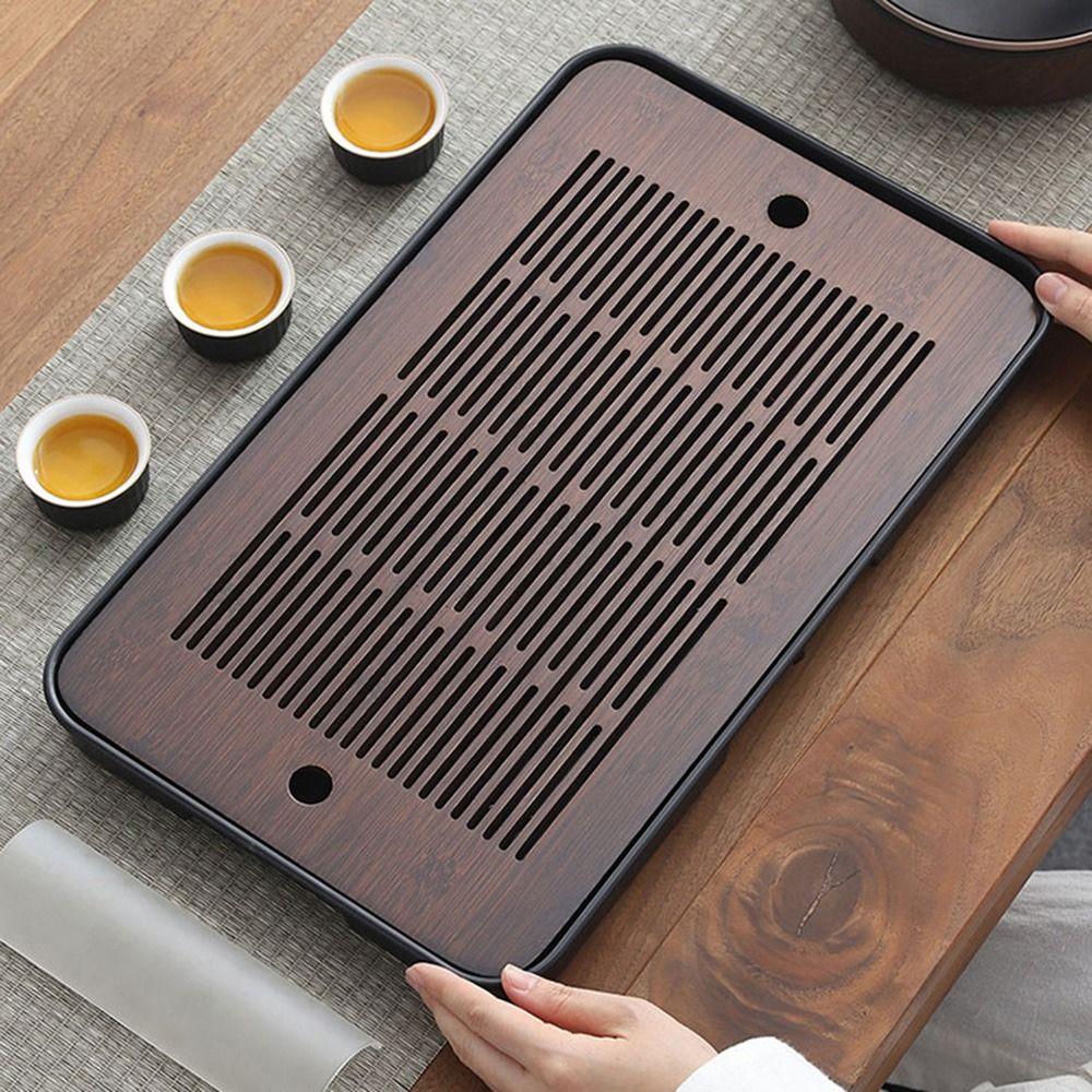 Dual Purpose Bamboo Tea Tray with Drain Quick Drainage Gongfu Tea Set Table  Office