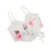 Mesh Rose Print Front Hook Corset Top Spaghetti Strap Bustier Crop Top for Women