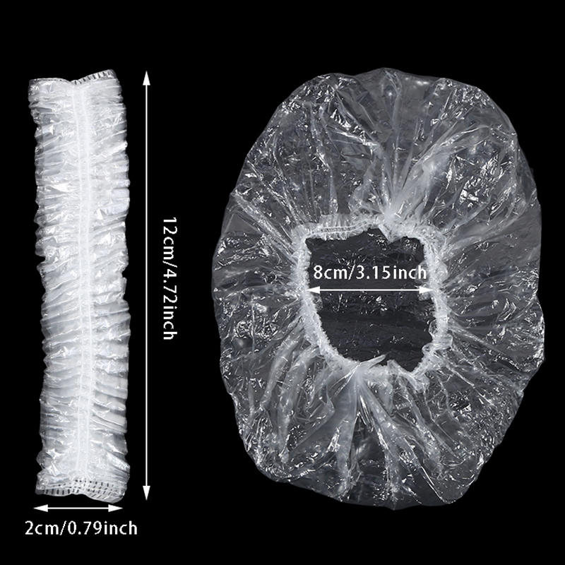 100Pcs Clear Disposable Shower Caps PE Waterproof Hair Caps for Hair Dye, Spa & Bathing  Kitchen Bathroom Accessories