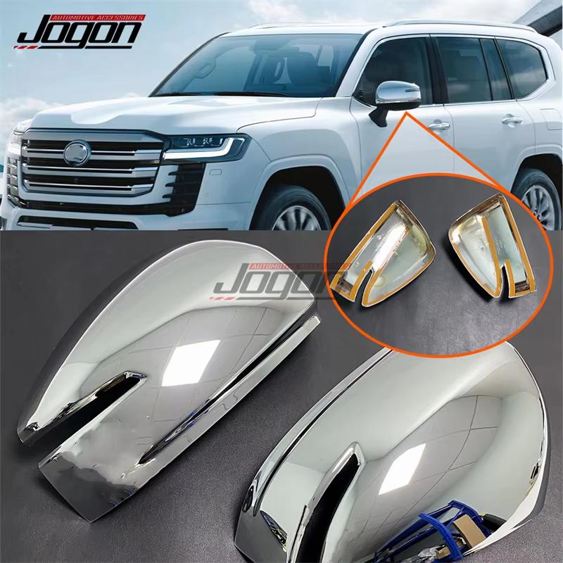 

2pcs ABS Chrome Rear Mirror Caps Car Side Wing Rear View Mirror Cover Trim For Toyota Land Cruiser 300 Series LC300 Paste Style