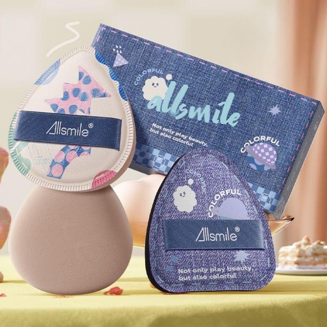 Jericoure - Set of 2: Print Powder Puff with Case (Various Designs) Denim