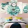 5-elementowy obraz na płótnie, zielony kwiat, zegar, plakat, nowoczesny obraz ścienny do salonu, dekoracja do domu,