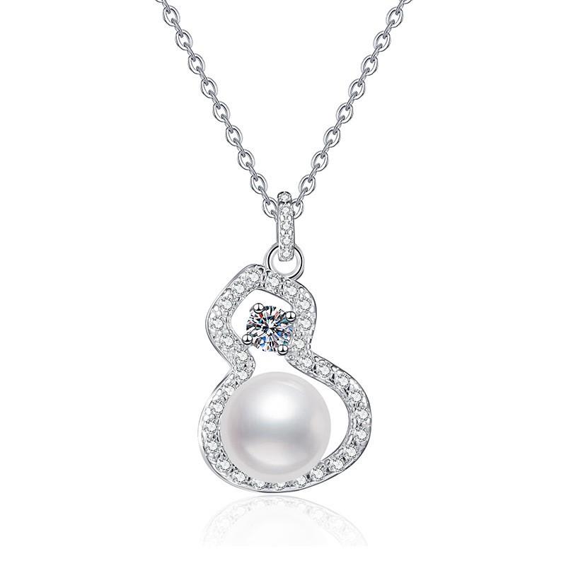 Sterling Pendant Necklace With Moissanite Natural Freshwater Pearl 8-9mm Cross Chain Elegant Daily Wear 925 Sterling Silver