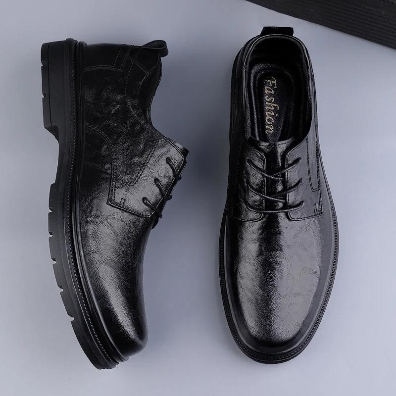New Fashion Men Oxford Shoes Genuine Leather Mens Oxfords Shoes Casual Wedding Dress Footwear Soft Lace-up Formal Business Shoes