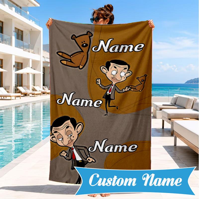 Custom Name Bean's Head Adventure Beach Towel Microfiber Beach Towel, Lightweight and Quick-Dry, for Summer Travel, Swimming Pool Gift