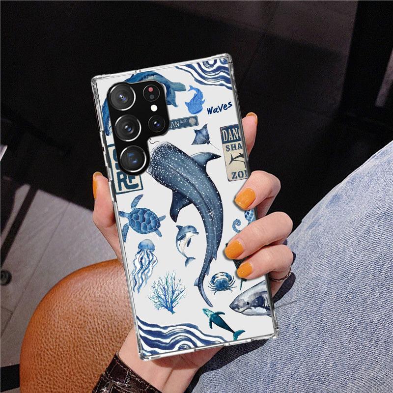 Ocean Starfish Sea Turtle Shark Phnoe Case for Samsung Galaxy S26 S25 Edge S23 S24 Ultra S22 Plus S21 S20 FE Unique Cover Soft C