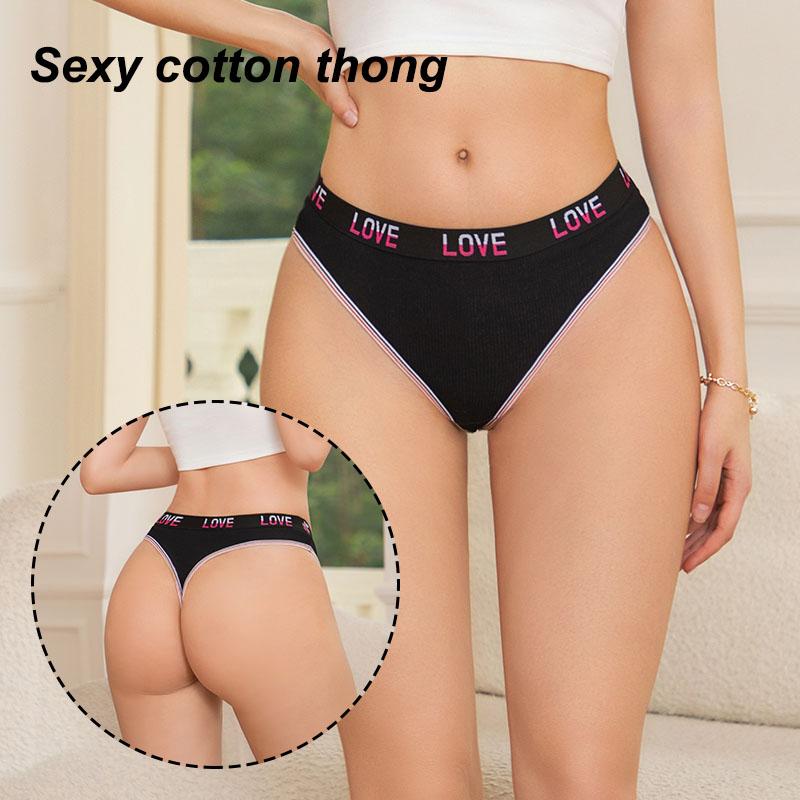 FINETOO 4PCS Women Cotton Thongs Sexy Low Waist T-Back Thongs Ribbed Comfortable Female Underwear Ladies Sexy G-String Lingerie