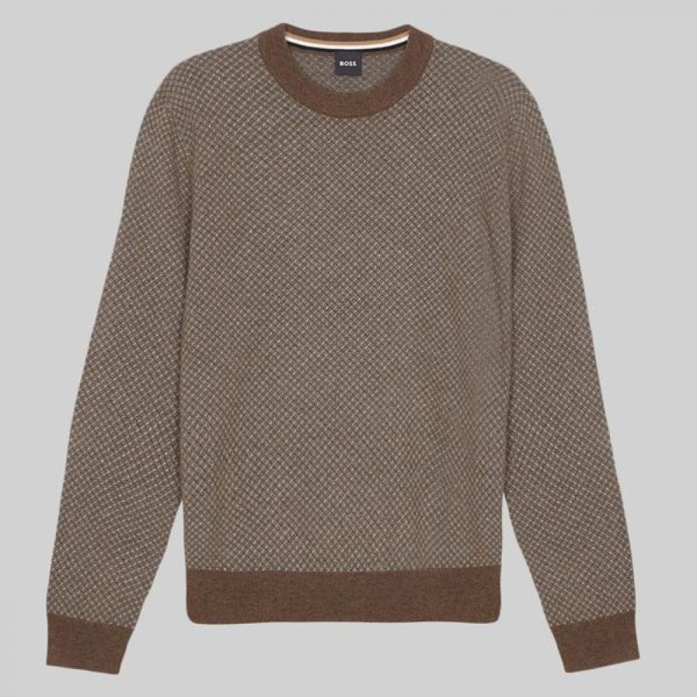 Boss Regular Fit Virgin Wool Knit Sweater Open Green  50526989361 S